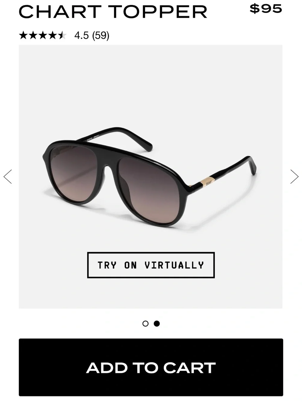 Quay Australia Black Aviator Sunglasses with Gradient Grey-Brown Lenses